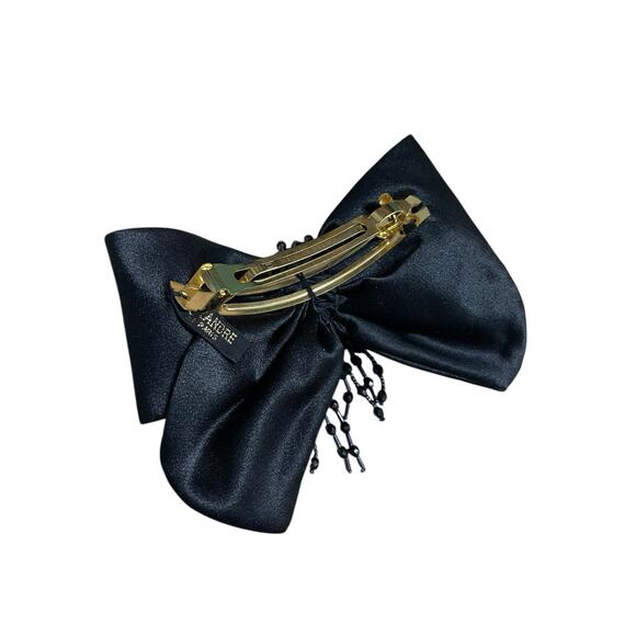 VTG Alexandre De Paris Barette Black Satin Bow Beaded Made In Italy RARE main image 4